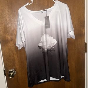 Silk v neck blouse with rose on it